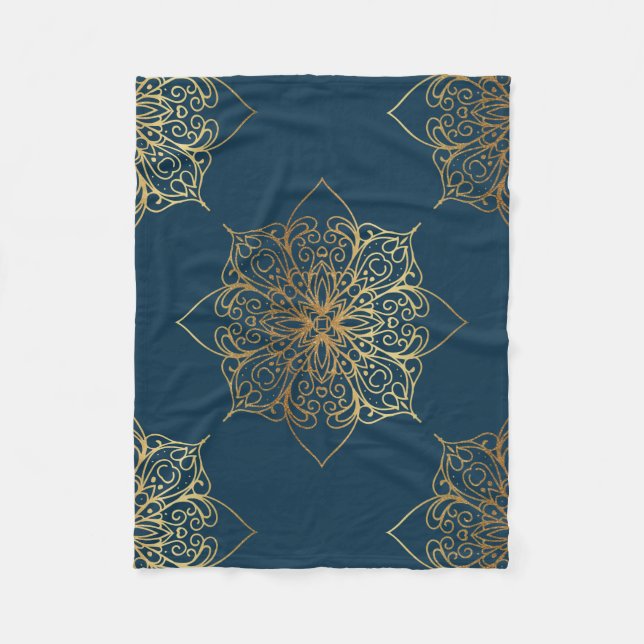 Guld Mandala Damask Pattern Fleecefilt (Framsidan)