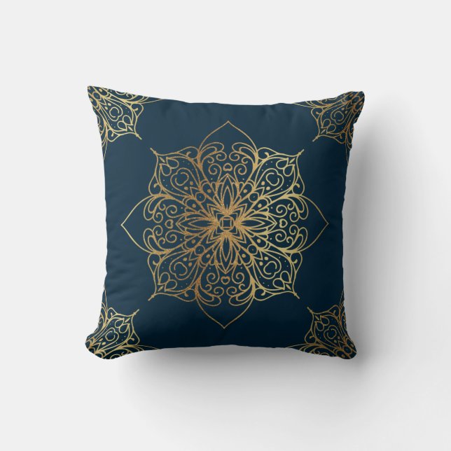 Guld Mandala Damask Pattern Kudde (Framsida)