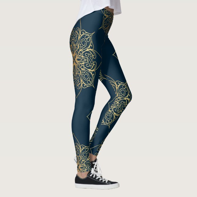 Guld Mandala Damask Pattern Leggings (Höger)