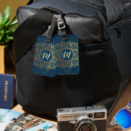 Guld Mandala Damask Pattern & Monogram Bagagebricka