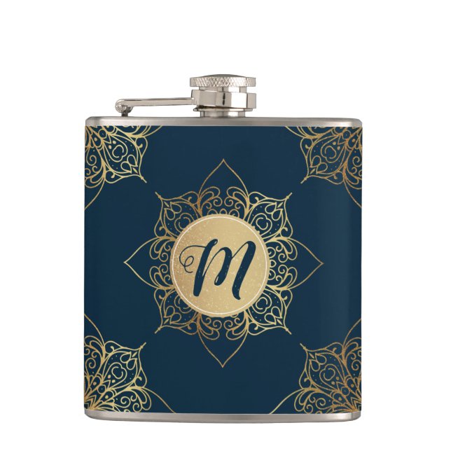 Guld Mandala Damask Pattern & Monogram Fickplunta (Framsidan)