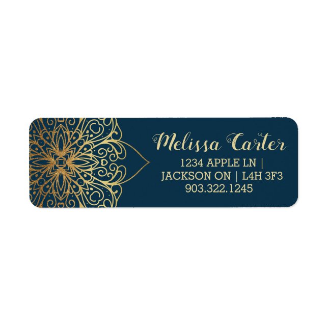 Guld Mandala Damask Pattern Returadress Etikett (Framsidan)
