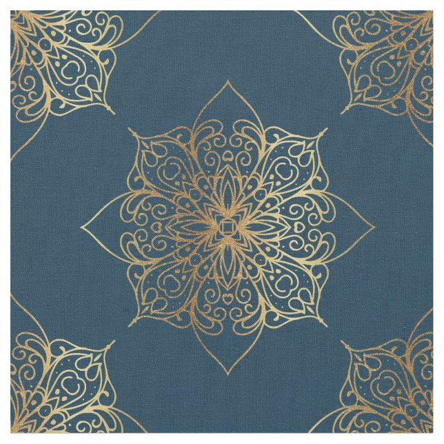 Guld Mandala Damask Pattern Tyg (Närbild)