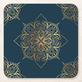 Guld Mandala Damask Pattern Underlägg Papper Kvadrat