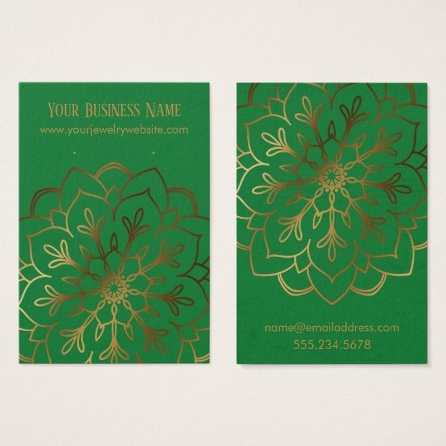 Guld Mandala & Deep Grönt Earring Holder Visning Visitkort (Framsida & baksida)