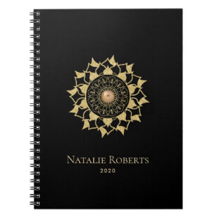 Guld Mandala Flower Elegant Black Anteckningsbok