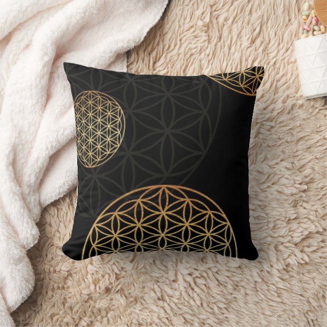 Guld Mandala Flower of Life Meditation Kudde (Filt)