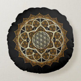 Guld Mandala Flower of life meditation Pillow Rund Kudde