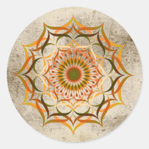 Guld- Mandala för lotusblommablommavattenfärg som Runt Klistermärke
