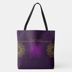 Guld Mandala Lila Monogram Tote Bag Tygkasse