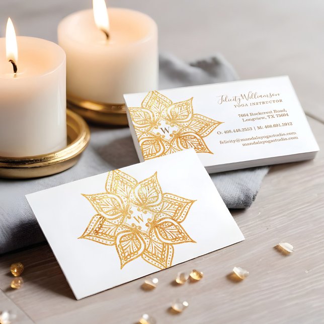 Guld Mandala Lotus Flower Monogram Visitkort (Gold Mandala Lotus Flower Monogram Business Card)