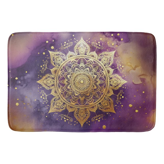 Guld Mandala om Lila Watercolor Badrumsmatta (Framsidan)