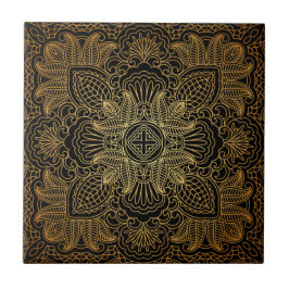 Guld Mandala Ornament Ceramic Tile Kakelplatta