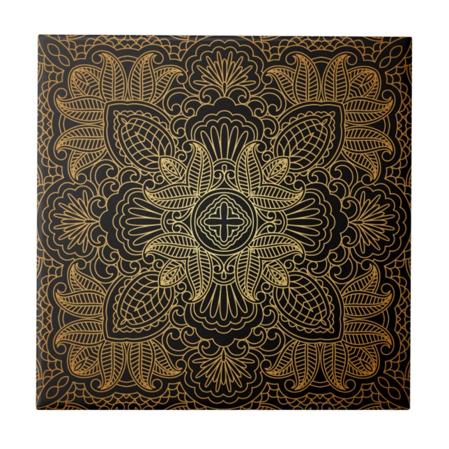 Guld Mandala Ornament Ceramic Tile Kakelplatta (Framsidan)