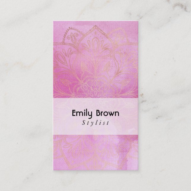 Guld Mandala over texturerad djup Rosa Vattenfärg  Visitkort (Framsida)