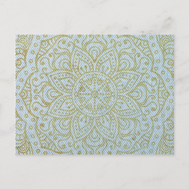 Guld Mandala på Light Blue Jeans Vykort (Framsida)