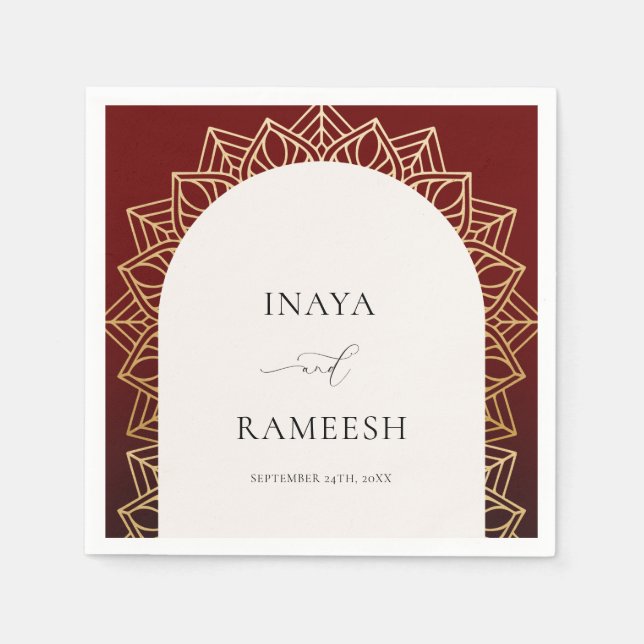 Guld Mandala Red Indian Bröllop Pappersservett (Framsidan)