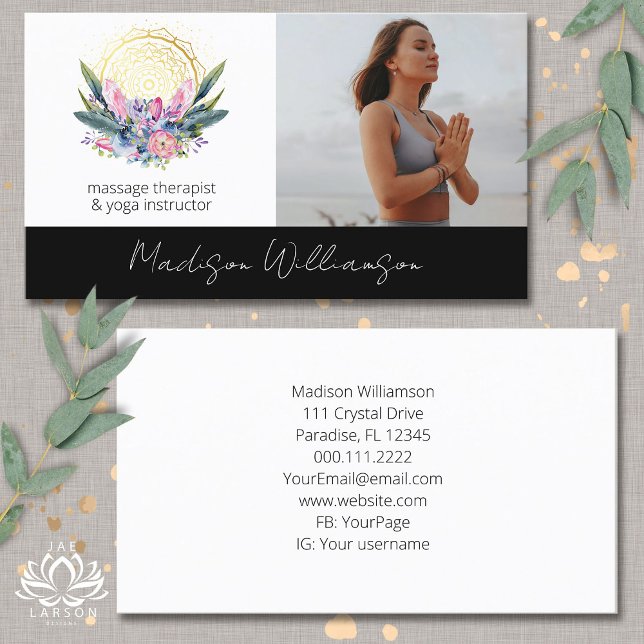 Guld Mandala Rosa Crystals Psychic Andlig Photo Visitkort (Skapare uppladdad)