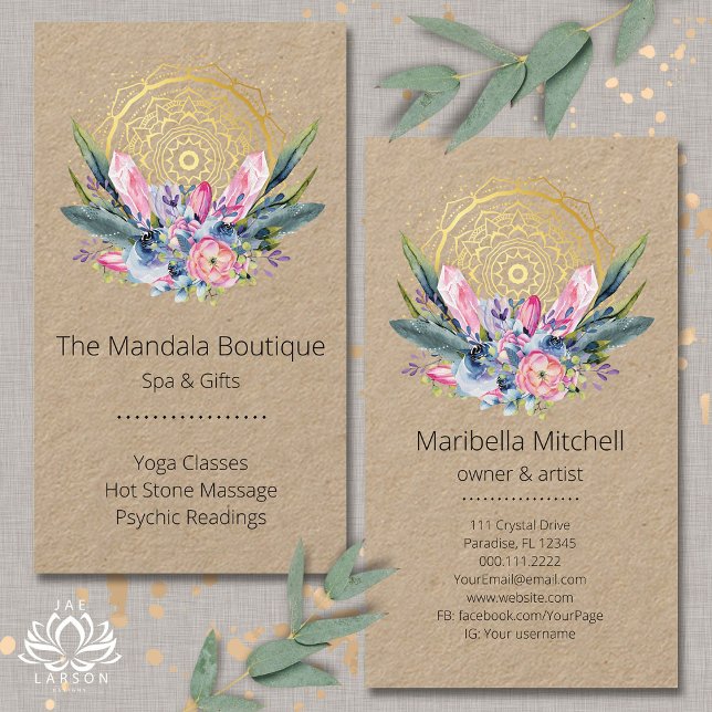 Guld Mandala Rosa Crystals Psychic Spa Andlig Visitkort (Skapare uppladdad)