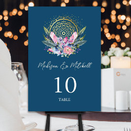 Guld Mandala Rosa Kristall Boho Handfasting Bröllo Bordsnummer