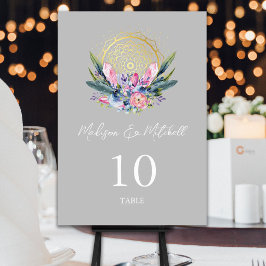 Guld Mandala Rosa Kristall Boho Handfasting Bröllo Bordsnummer