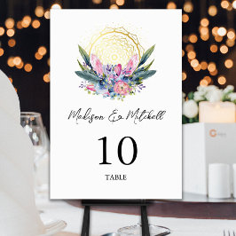 Guld Mandala Rosa Kristall Boho Handfasting Bröllo Bordsnummer