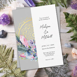 Guld Mandala Rosa Kristall Boho Handfasting Bröllo Inbjudningar