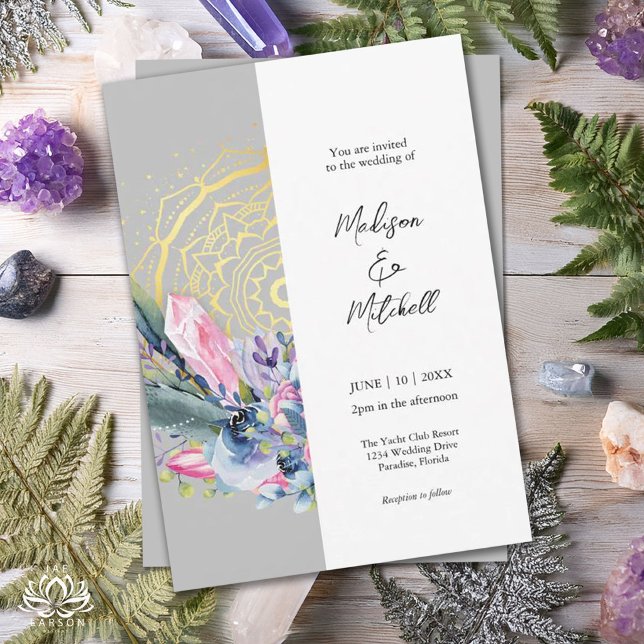 Guld Mandala Rosa Kristall Boho Handfasting Bröllo Inbjudningar (Skapare uppladdad)