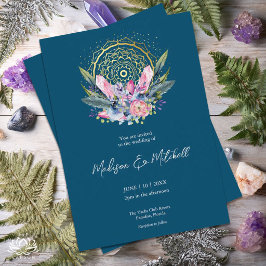 Guld Mandala Rosa Kristall Boho Handfasting Bröllo Inbjudningar