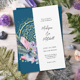 Guld Mandala Rosa Kristall Boho Handfasting Bröllo Inbjudningar