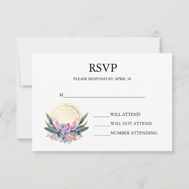Guld Mandala Rosa Kristall Boho Handfasting Bröllo OSA Kort (Framsida)