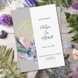 Guld Mandala Rosa Kristall Boho Handfasting Bröllo Spara Datumet