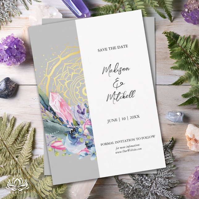 Guld Mandala Rosa Kristall Boho Handfasting Bröllo Spara Datumet (Skapare uppladdad)