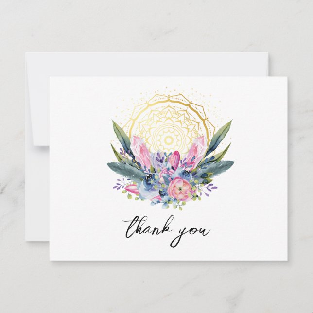 Guld Mandala Rosa Kristall Boho Handfasting Bröllo Tack Kort (Framsida)