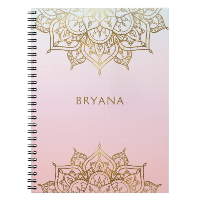 Guld Mandala Rosa Peach Chic Glamor Modern Glam Anteckningsbok (Framsidan)