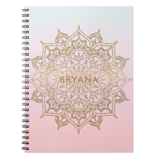 Guld Mandala Rosa Peach Chic Glamor Modern Glam Anteckningsbok (Framsidan)