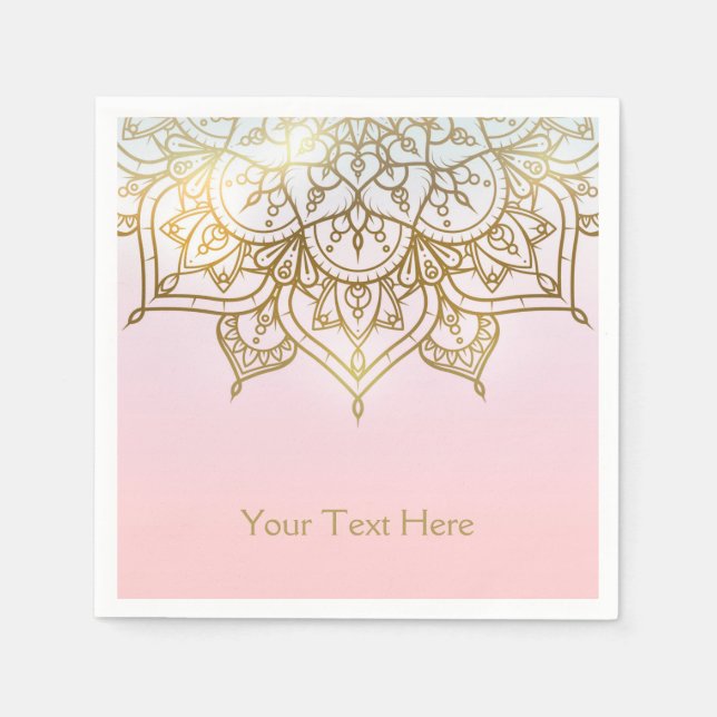 Guld Mandala Rosa Peach Chic Modern Glam Party Pappersservett (Framsidan)