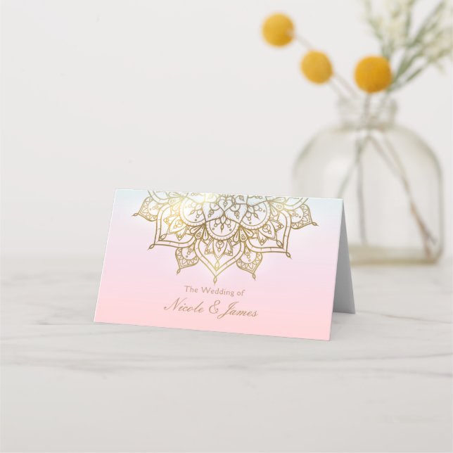 Guld Mandala Rosa Persika Chic Modern Sittplats Vi Placeringskort (Framsida)