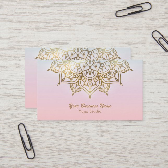 Guld Mandala Rosa Persika Chic Modern Yoga Studio Visitkort (Fram/Back In Situ)