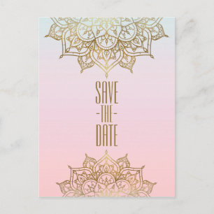 Guld Mandala Rosa Persika Elegant Chic Save the Da Meddelande Vykort