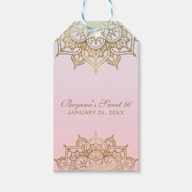 Guld Mandala Rosa Persika Modern Bröllopspresent Presentetikett (Framsidan)