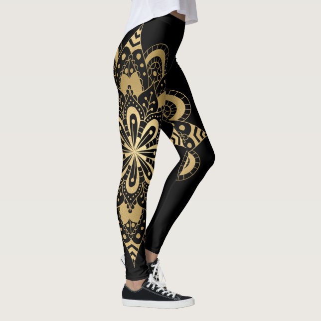 Guld Mandala Svart Boho Leggings (Höger)