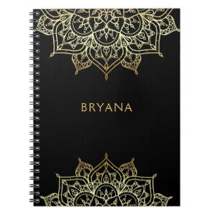 Guld Mandala Svart Chic Glamour Modern Glam Anteckningsbok Med Spiral