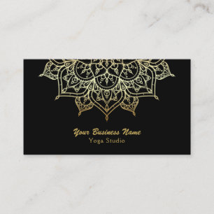 Guld Mandala Svart Elegant Chic Modern Yoga Studio Visitkort