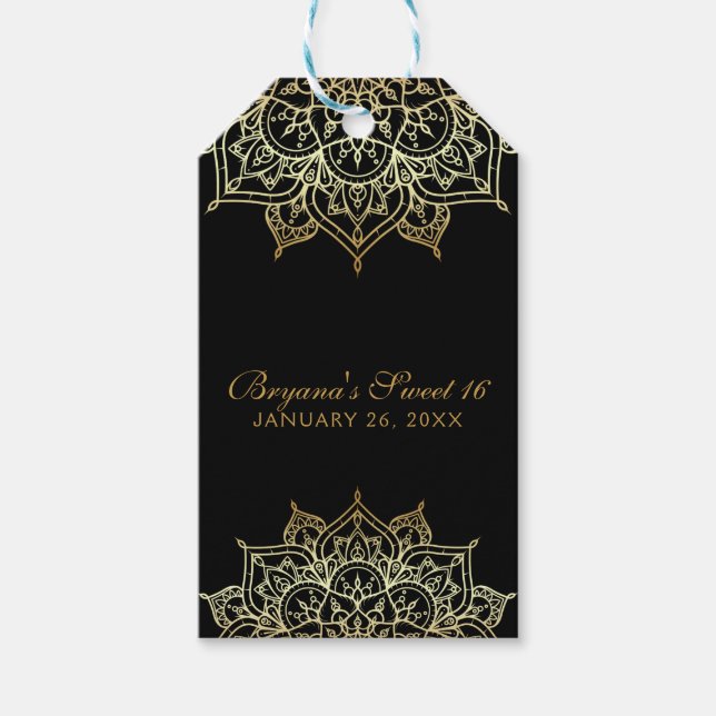 Guld Mandala Svart Glam Modern Bröllopspresent Presentetikett (Framsidan)