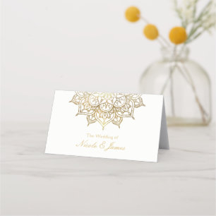 Guld Mandala Vit Chic Bröllop Modern Bord Stol Placeringskort