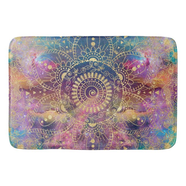 Guld Mandala Watercolor Colorful Nebula Badrumsmatta (Framsidan)
