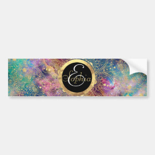 Guld Mandala Watercolor Colorful Nebula Bildekal