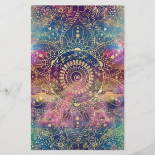 Guld Mandala Watercolor Colorful Nebula Brevpapper