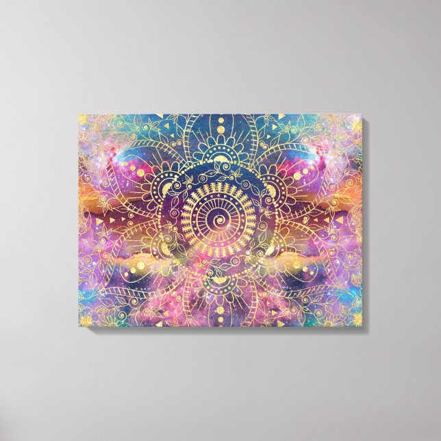 Guld Mandala Watercolor Colorful Nebula Canvastryck (Framsida)